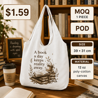 Tas Tote Kanvas Pegangan Panjang 34x39cm dengan Logo Kustom untuk Acara Toko Buku, Tas Belanja Estetis yang Dapat Digunakan Kembali, Hadiah Perpustakaan, Toko Hadiah, Logo yang Dipersonalisasi
