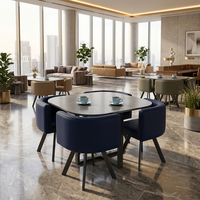 Table carrée arrondie nordique + 4 chaises en tissu, coin café pour petit espace