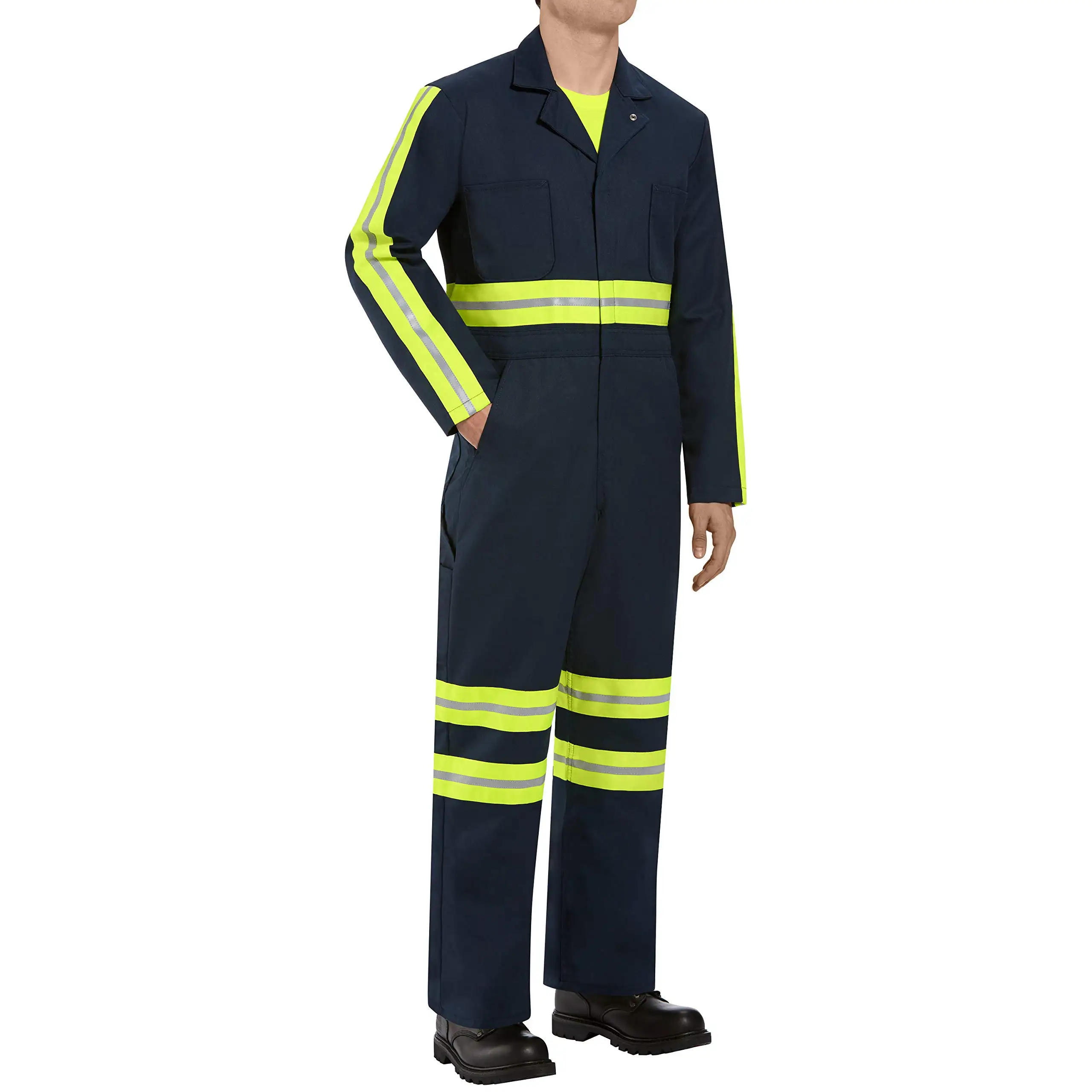 Visibilidade melhorada Workwear Twirt Ação dos homens volta Coverall com peito bolsos Oversized Fit manga comprida Oi Vis Coverall