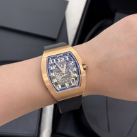 Montre mécanique automatique classique de luxe pour hommes, boîtier en titane tonneau, cristal saphir, tourbillon, bracelet en caoutchouc