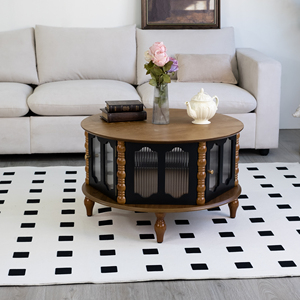 Mesa de Centro Redonda de Tres Puertas con Almacenamiento, Moderna, de Madera Enchapada, 31.5 Pulgadas, para Sala de Estar o Apartamento - Product Image 6