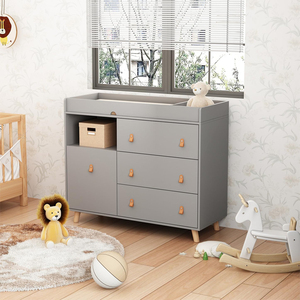 Table <span class=keywords><strong>à</strong></span> <span class=keywords><strong>langer</strong></span> moderne grise faite <span class=keywords><strong>à</strong></span> la main avec 3 tiroirs et étagère ouverte pour chambre de bébé - Product Image 5