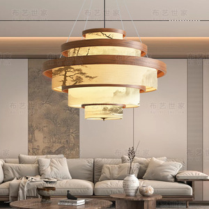 Lustre rond à LED en bois esthétique de la dynastie Song pour salon, salle à manger, salle de thé zen, bureau, chambre à coucher, hôtel - Product Image 2