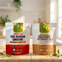 Sachet Doypack personnalisé à fermeture éclair pour protéines de ginseng et poudre de champignon crinière de lion, avec finition métallique dorée