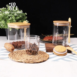 Bocaux de cuisine en verre de forme ronde en borosilicate de haute qualité, utilisation domestique, couvercles en bambou, bocaux de conservation des aliments transparents, cuillère, 950 ml pour - Product Image 2