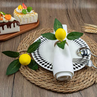 Porte-serviettes en feuilles de citron pour mariage, décoration de dîner printemps-été, décoration de table à la maison, anneaux de serviette en fruits de citron artificiels