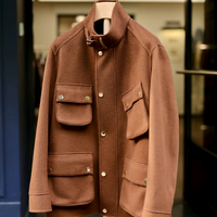 Veste en cachemire double face pour homme, ceinturée, style safari, en laine, col montant, quatre poches à rabat, coupe-vent pour l'hiver