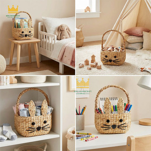 Panier à lapin en jacinthe d'eau avec poignée supérieure, pour organiser la chambre des enfants, panier artisanal en fibres végétales - Product Image 3