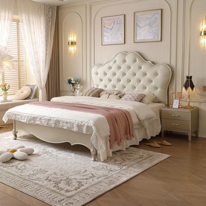 Lit convertible en bois massif, style crème français moderne, design européen, confortable, rembourré en cuir souple, luxe léger - Product Image 4