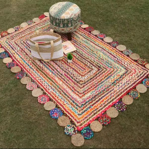 Tapis indien moderne multicolore fait à la main en jute tressé, tapis de bohème lavable pour adolescents, décoration de maison tissée - Product Image 4