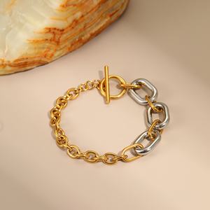 KITI moda cadena gruesa dos tonos collar de acero inoxidable pulsera y declaración pendientes colgantes conjunto de joyería para mujer - Product Image 5