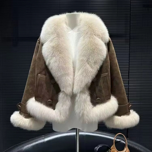 2025 donna di moda autunno soffice volpe giacca da trincea chiusura con bottone in corno motivo stampato traspirante tinta naturale - Product Image 1