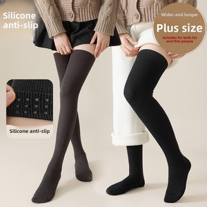 Chaussettes hautes antidérapantes <span class=keywords><strong>en</strong></span> <span class=keywords><strong>lin</strong></span> uni pour <span class=keywords><strong>femme</strong></span>, grandes tailles, longues, chaudes, pour l'automne et l'hiver - Product Image 1