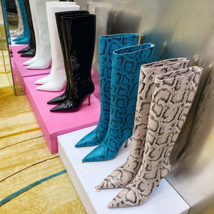 Snakeskin New Fashion on Fall <b>Spring</b> Kitten Heels Women Knee High <b>Boots</b> for Sexy Ladies - Product Image 6