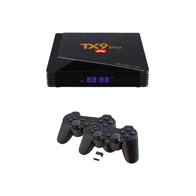 TX9 Pro 4K HD Android Game Console 64GB 10000+ Games Dual Wireless Controllers EU Plug GBC MD PS1 Support