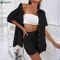 2024 mode monochrome femmes chemise costumes décontracté ample deux pièces à manches courtes