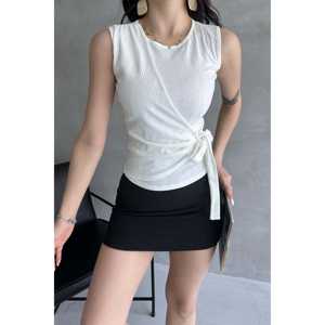 Elegant Women's Knitted Sleeveless Tank <b>Top</b> With Wrap Front <b>Tie</b> Detail Black - Product Image 4