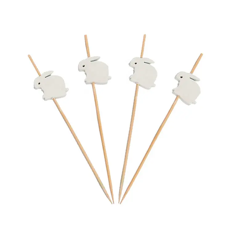 Party Decoration White Rabbit Toothpicks for Appetizers Bamboo Top Picks