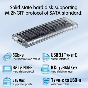 Boîtier SSD M.2 avec adaptateur externe USB 3.0 Gen 10 Gbit/s haute vitesse pour disques M.2 2242/2260/2280, boîtier rigide double protocole T - Product Image 3
