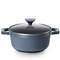Ensemble de 4 ustensiles de cuisine japonais neufs en fonte antiadhésive avec couvercle en verre, qualité alimentaire, motif grain vertical bleu, pour restaurant commercial