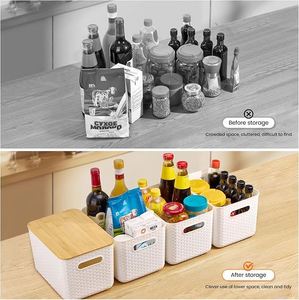 Plastic Storage Baskets With Bamboo <b>Lid</b> Stackable Storage <b>Bins</b>: Storage Baskets for Organizing - Product Image 6