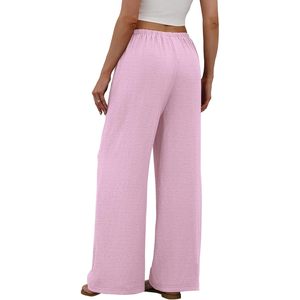 Pantalones Anchos de Mujer, Cintura Alta, con Cordón, Color Rosa, Transpirables, de Punto, para Primavera/Verano, Playa, Vacaciones, Ropa Casual, Talla M - Product Image 5