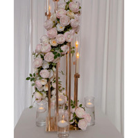 Bunga Artifisial Pernikahan, Centerpiece Bunga Plastik, Lilin Emas