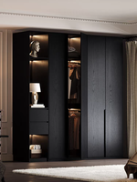 Armoires modernes en bois plaqué noir et blanc avec poignées en métal et portes battantes pour chambre à coucher, meubles de chambre à coucher
