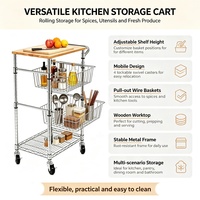 Chariot de cuisine multifonctionnel en fil d'acier à 4 niveaux avec panier coulissant, homologué NSF