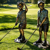 Figurine de joueur de golf pour enfants en bronze coulé à la main, taille et finition personnalisées, décoration de jardin extérieur, sculpture en bronze