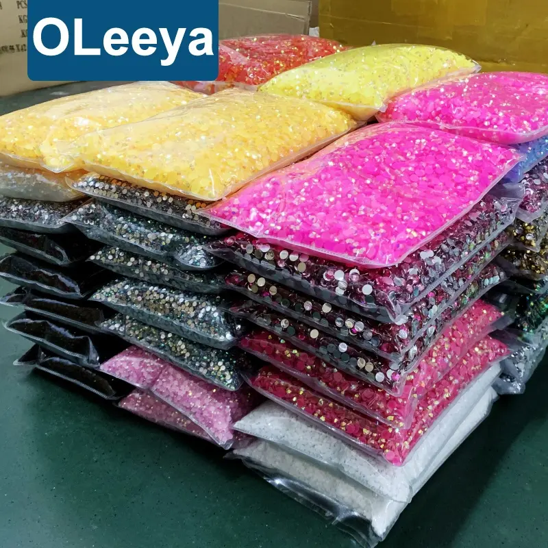 Oleeya Pabrik Grosir SS6-SS30 Jelly Resin Datar Kembali Berlian Imitasi Non Hotfix Rhinestone Jelly Rhinestones untuk Nail Art DIY