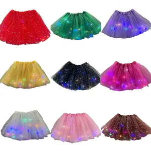 New 3-Layer LED Lights Sequin Children Ballet Tutu Princess Skirt Party Mesh Puffy Short Dress 3-8 Years Baby Girl Dance Wear