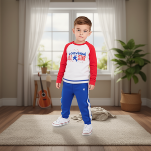 T-shirt a maniche lunghe e pantaloni jogger Converse All Star, set di abbigliamento per neonati, rosso, bianco, blu - Product Image 3