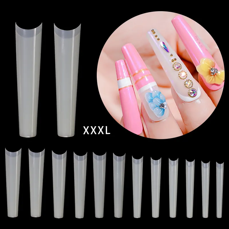 3XL Fake Nail Artificial Press On Long Denim Armor Piece Clear Half Cover False Nail Tip French Manicure Tool 600pcs