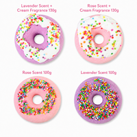 Bombes de bain en forme de donut parfumées à la crème de lavande et de rose, 100g 130g, Lxpure OEM ODM, pour la famille, écologiques, biologiques, GMP, étiquette personnalisée