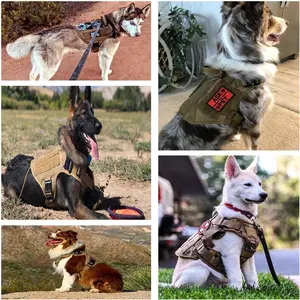 Kekang Hewan Peliharaan Tali Anjing Mewah Set Dada Anjing 1000D Nilon Kamuflase Harness Anjing