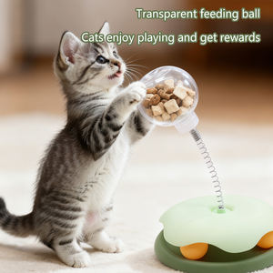 Juguete de rompecabezas para gatos de plástico TPR ecológico, divertido dispensador de golosinas con bola giratoria y resorte, estilo sencillo - Product Image 2