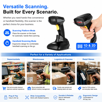Lecteur de codes-barres 2D sans fil Holyhah A66DZ 2.4G avec socle de charge, base sans fil, scanner mains libres pour supermarché