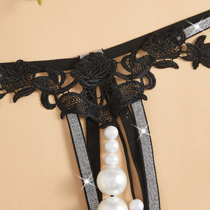 Ding Zhi Mei Sexy <b>Thong</b> Black Lace Beaded Design Women's Intimates Accessories Size Plus <b>Seamless</b> Style - Product Image 3