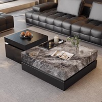 Table basse moderne minimaliste de luxe en pierre frittée écologique, aspect marbre, avec base en métal, pour salon