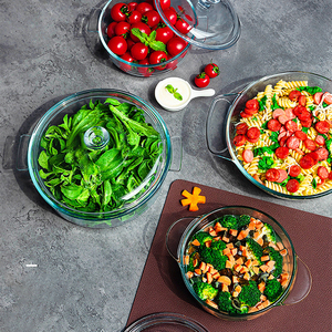 Hxglass Plat à Rôtir Rond en Verre Trempé Transparent Résistant à la Chaleur 0.8L 1L 1.7L avec Couvercle pour <span class=keywords><strong>Four</strong></span>, Salade et Ramen - Product Image 3