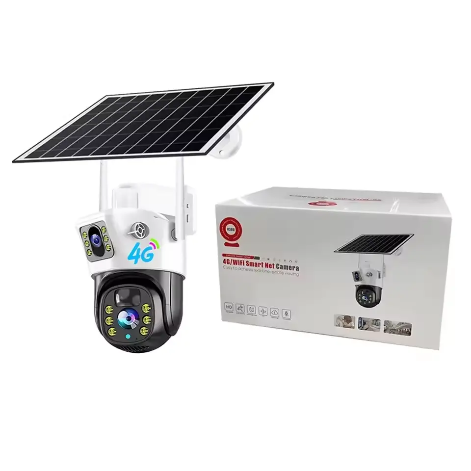 Kerui Dubbele Lens Netwerkcamera 4mp Wifi Camera Zonnepaneel Buitenbewaking V380 Pro App 4G Solar Ptz Ip Camera Cctv