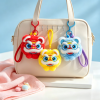 Porte-clés en peluche tête de lion dansant style chinois personnalisé, figurine miniature mignonne, ornement culturel créatif pour sac