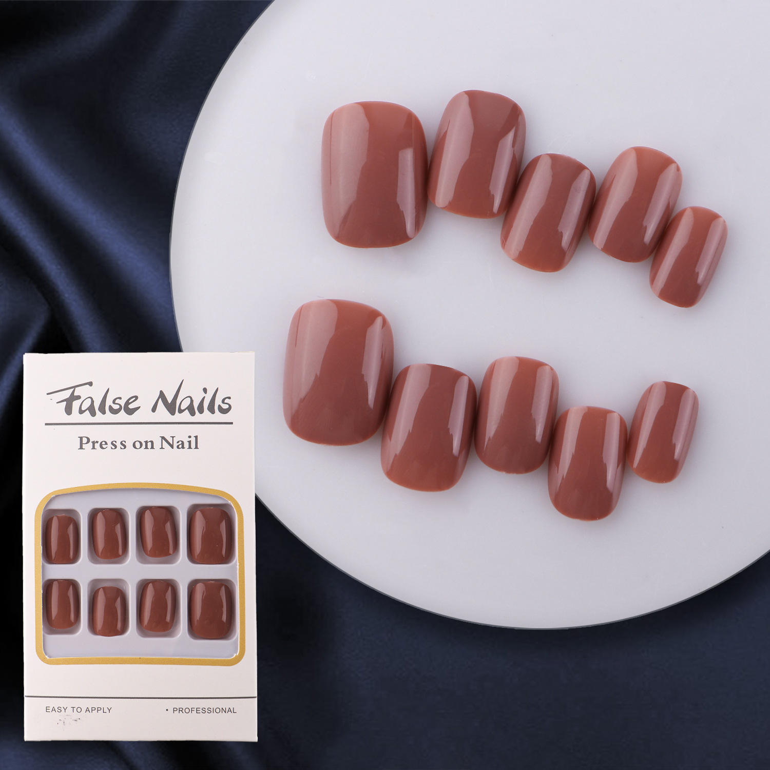 Hot Sales Short Oval Press on Nails Shiny Vegan Artificial False Nail