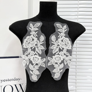 Đen 3D <span class=keywords><strong>sequin</strong></span> đính cườm hoa ren đính thêu vá handmade rhinestone hoa <span class=keywords><strong>Motif</strong></span> cho váy cưới buổi tối Áo - Product Image 3