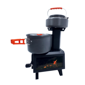 Kompor Kemah kayu fungsi ganda, kompor roket Stainless Steel kapasitas 1L peralatan masak kayu lipat - Product Image 4
