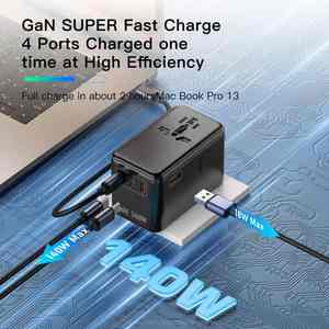 140W Carga súper rápida 4 puertos Adaptador <span class=keywords><strong>de</strong></span> viaje universal mundial Personalización <span class=keywords><strong>de</strong></span> fábrica 1 Usb y 3 <span class=keywords><strong>cargador</strong></span> <span class=keywords><strong>de</strong></span> viaje <span class=keywords><strong>tipo</strong></span> C - Product Image 4