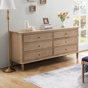 White Oak Wooden Bedroom Furniture with 6 Chest of <strong>Drawers</strong> Geometric Fretwork <strong>Drawer</strong> Front for Home or Living Room Use - Product Image 1