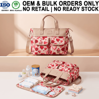 Sac à langer personnalisé en nylon et cuir imprimé OEM, sac de maternité pratique, sac de maternité portable, sac à langer avec bandoulière