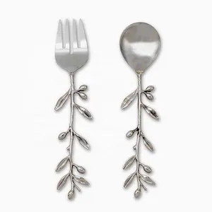 ชุดเสิร์ฟสลัดก้านหรูหราพร้อมที่จับดีไซน์ใบไม้ชุดเสิร์ฟอาหารนิ้วชุดเสิร์ฟสลัดช้อนและส้อม - Product Image 1